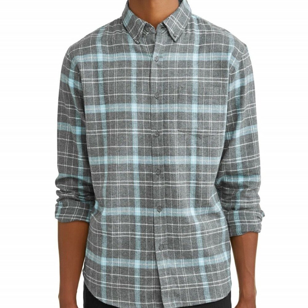 New Lee Men's Long Sleeve Calvin Plaid Flannel Shirt Heather Charcoal XL